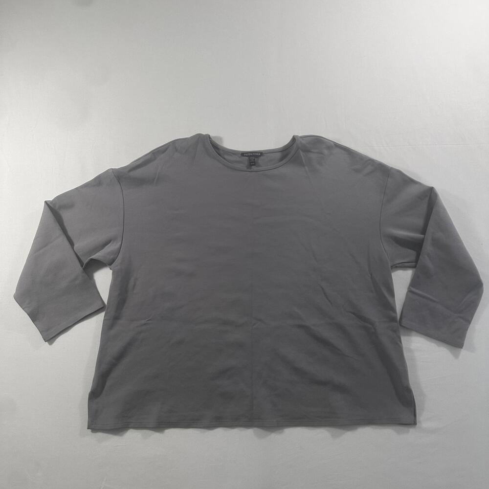 Eileen Fisher Women's Grey Long Sleeve Crew Neck Tencel Lyocell Blouse Size XL